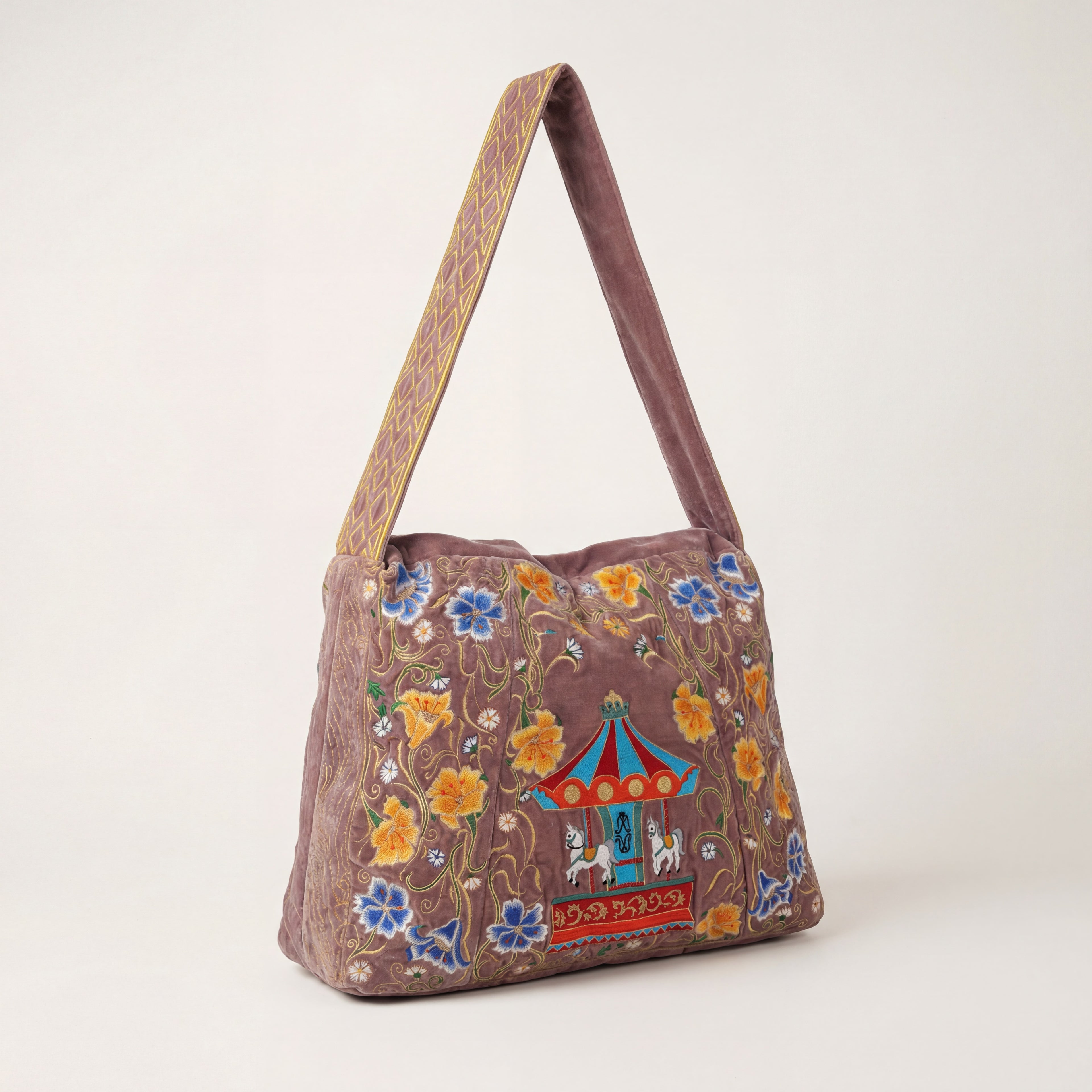 The Elinor Tote- Blush Velvet Embroidered Tote Bag