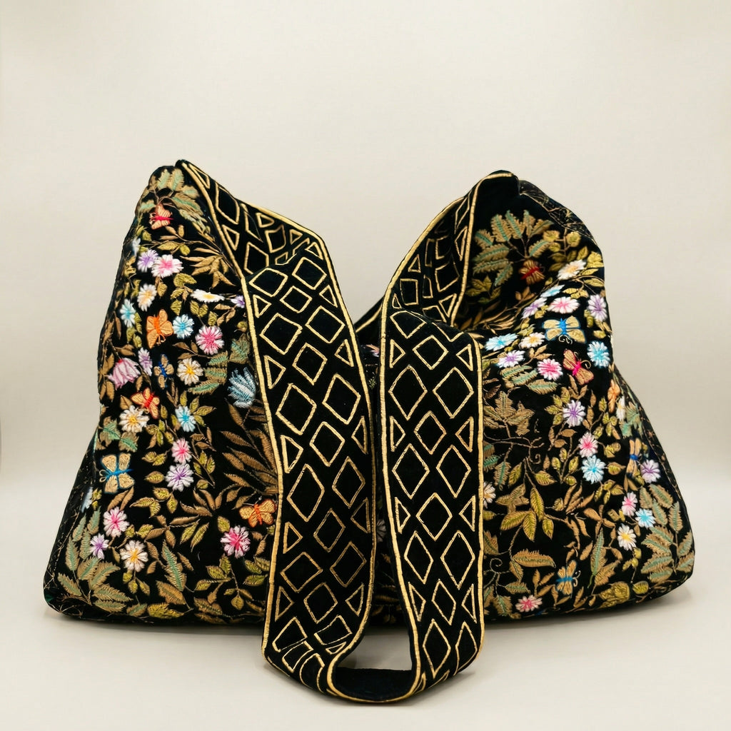 The Seraphina Luxe Tote - Embroidered Velvet Tote Bag