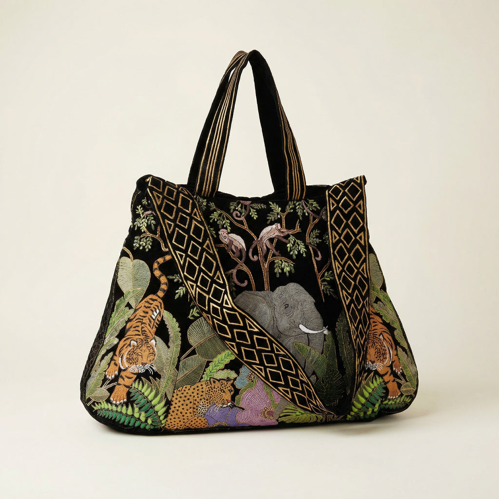The Paloma Luxe Hobo Bag - Inky Black Embroidered Velvet Hobo Bag