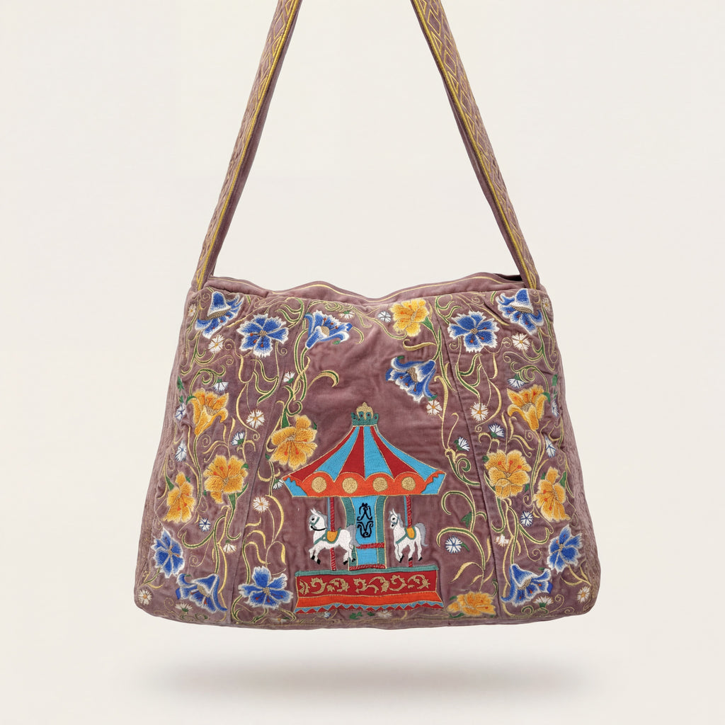The Elinor Tote- Blush Velvet Embroidered Tote Bag