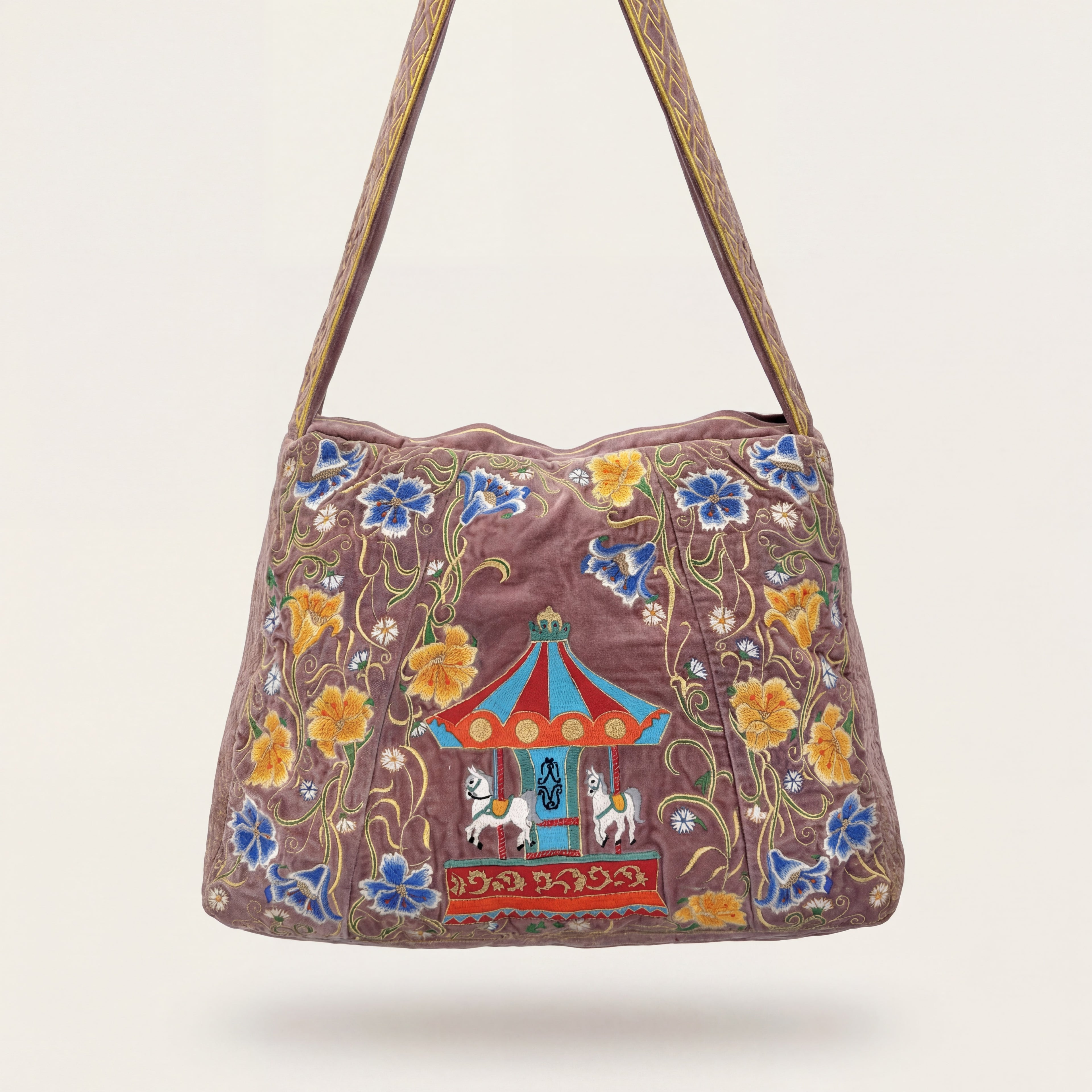 The Elinor Tote- Blush Velvet Embroidered Tote Bag