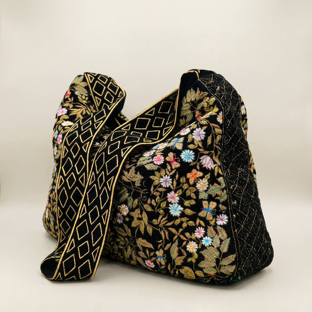 The Seraphina Luxe Tote - Embroidered Velvet Tote Bag
