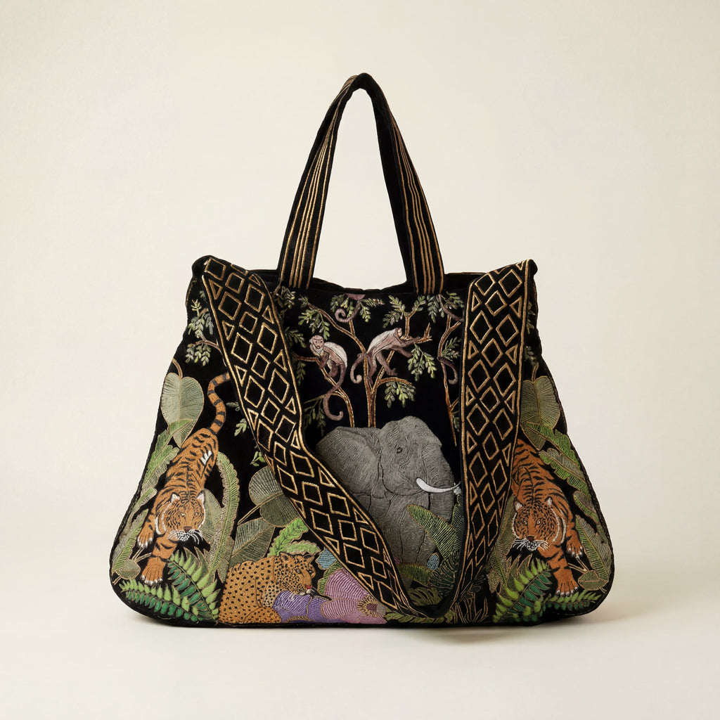 The Paloma Luxe Hobo Bag - Inky Black Embroidered Velvet Hobo Bag