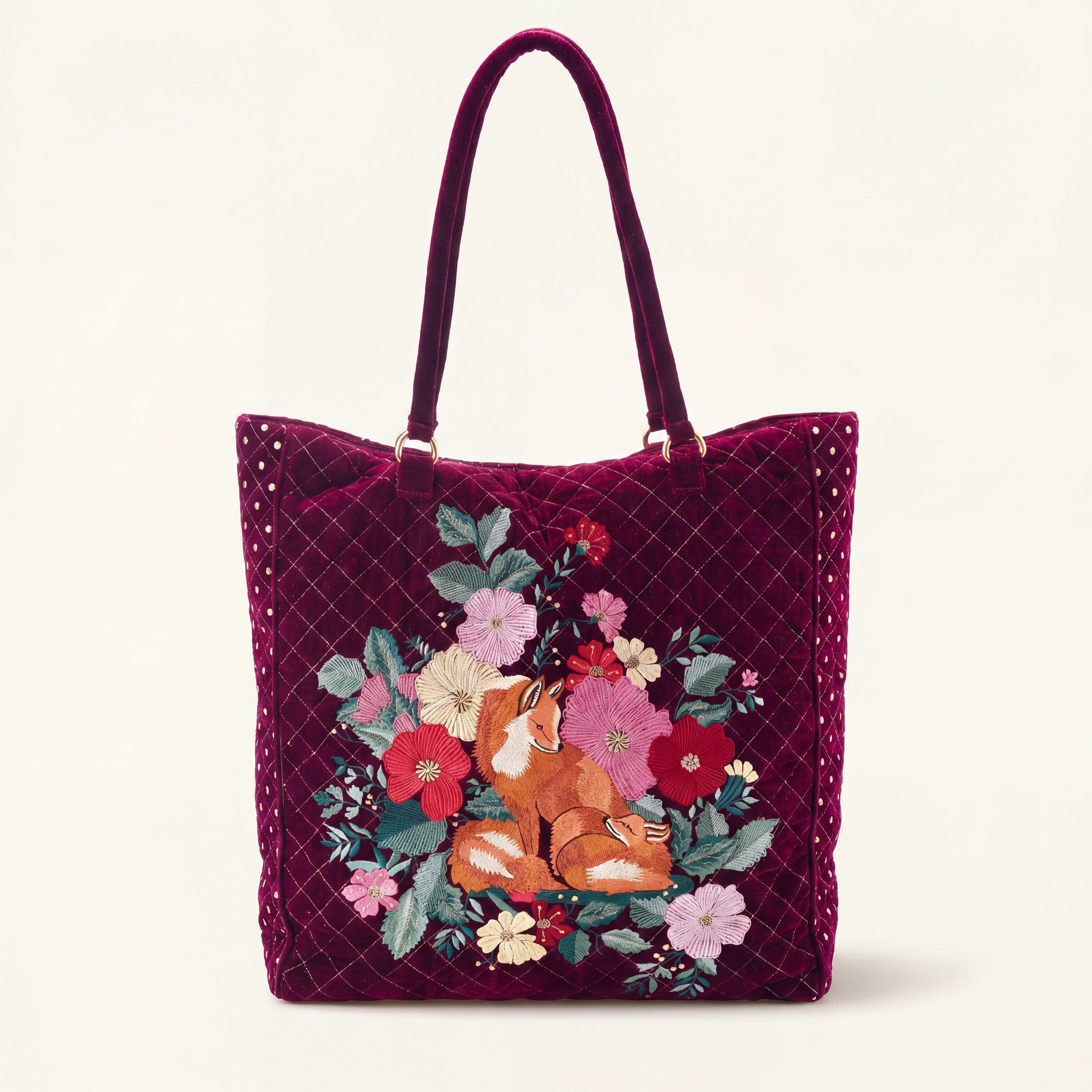 The Savannah Luxe Tote - Cherry Red - Oversized Embroidered Velvet Tote