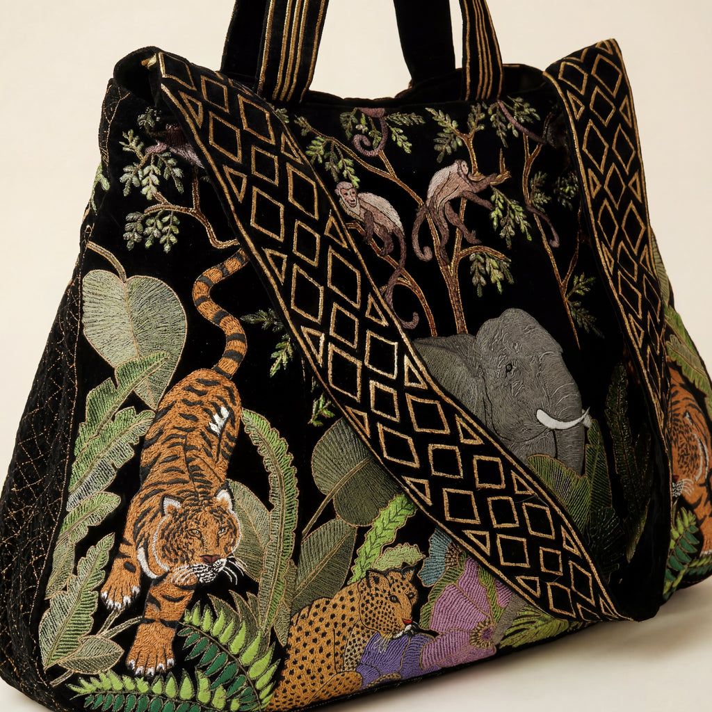 The Paloma Luxe Hobo Bag - Inky Black Embroidered Velvet Hobo Bag