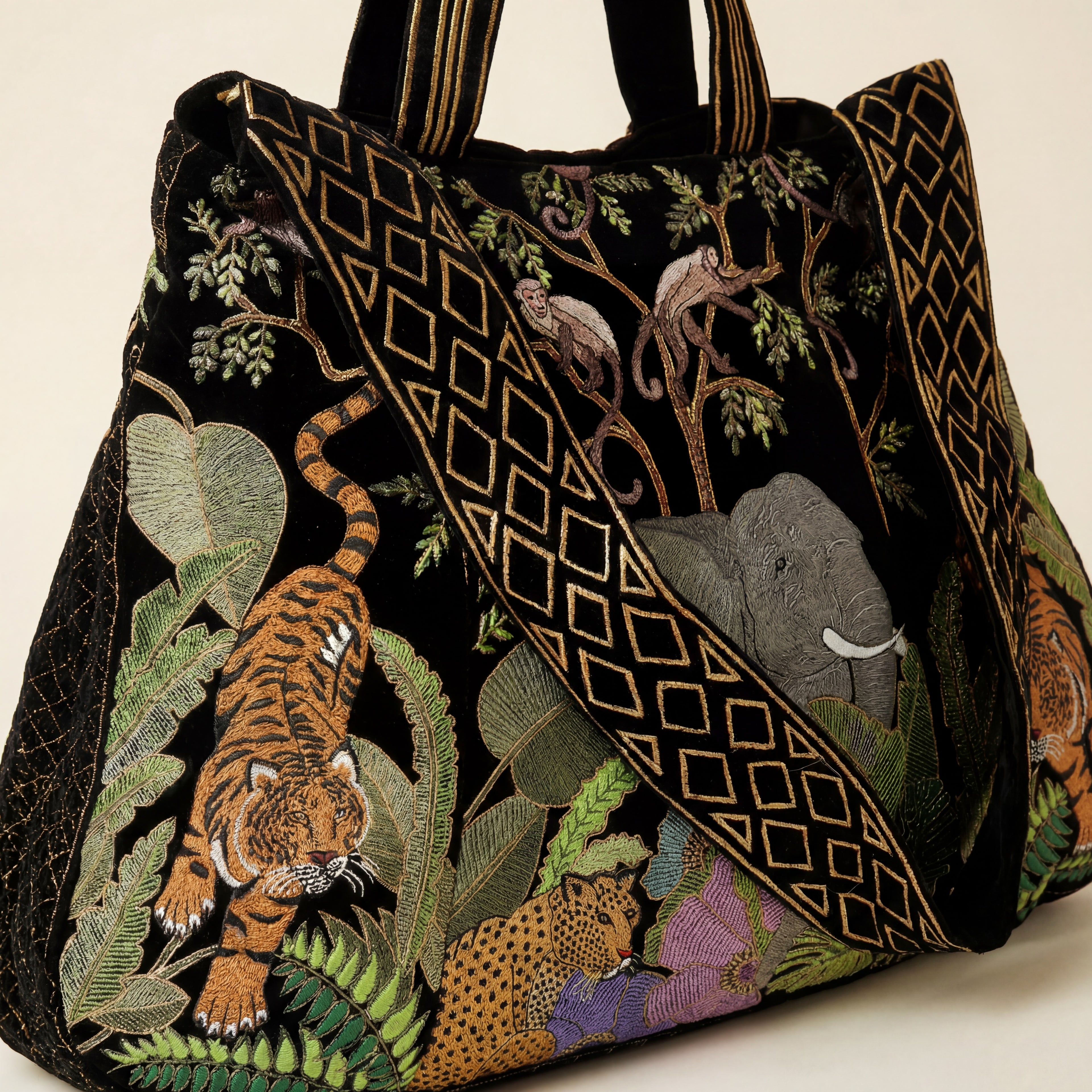 The Paloma Luxe Hobo Bag - Inky Black Embroidered Velvet Hobo Bag