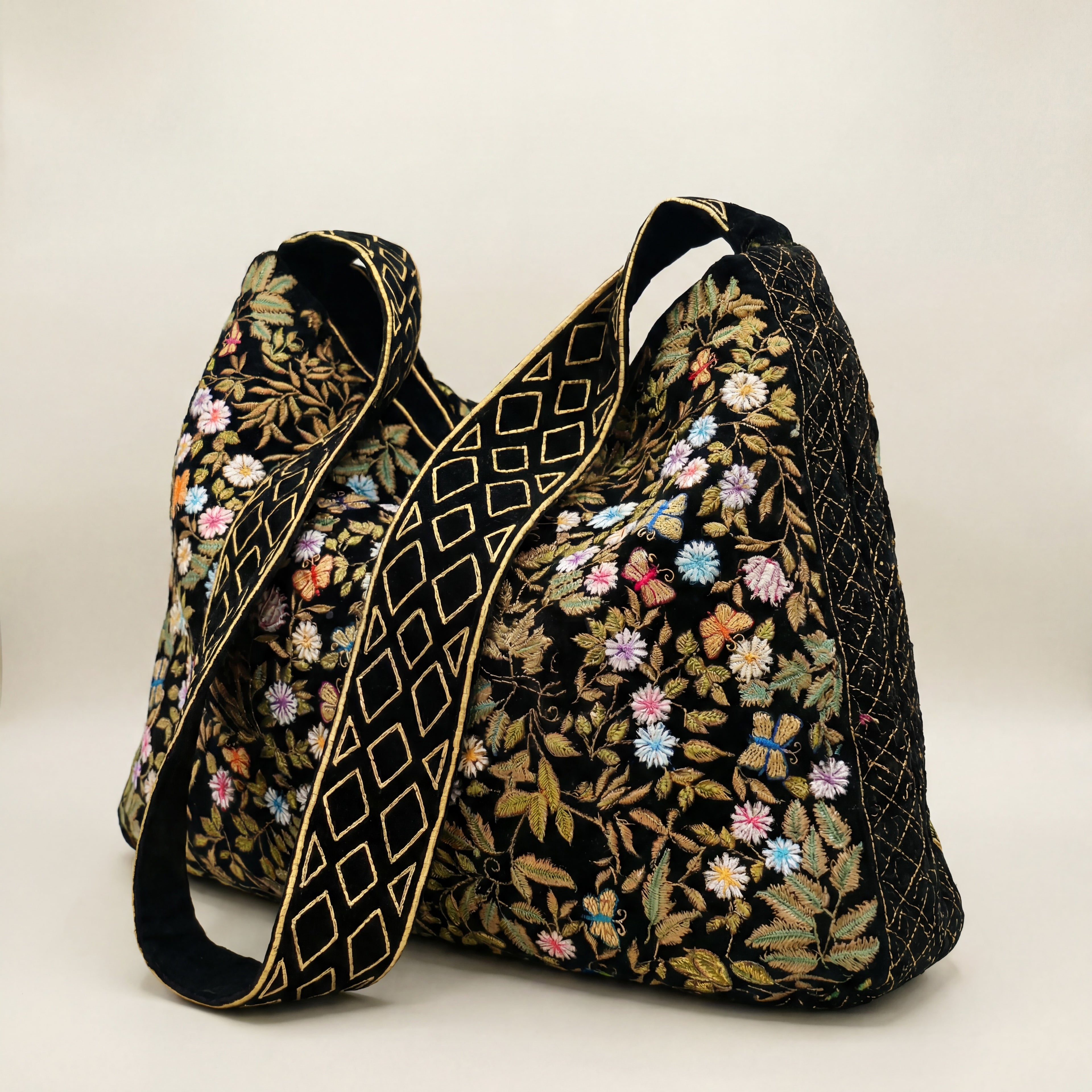 The Seraphina Luxe Tote - Embroidered Velvet Tote Bag