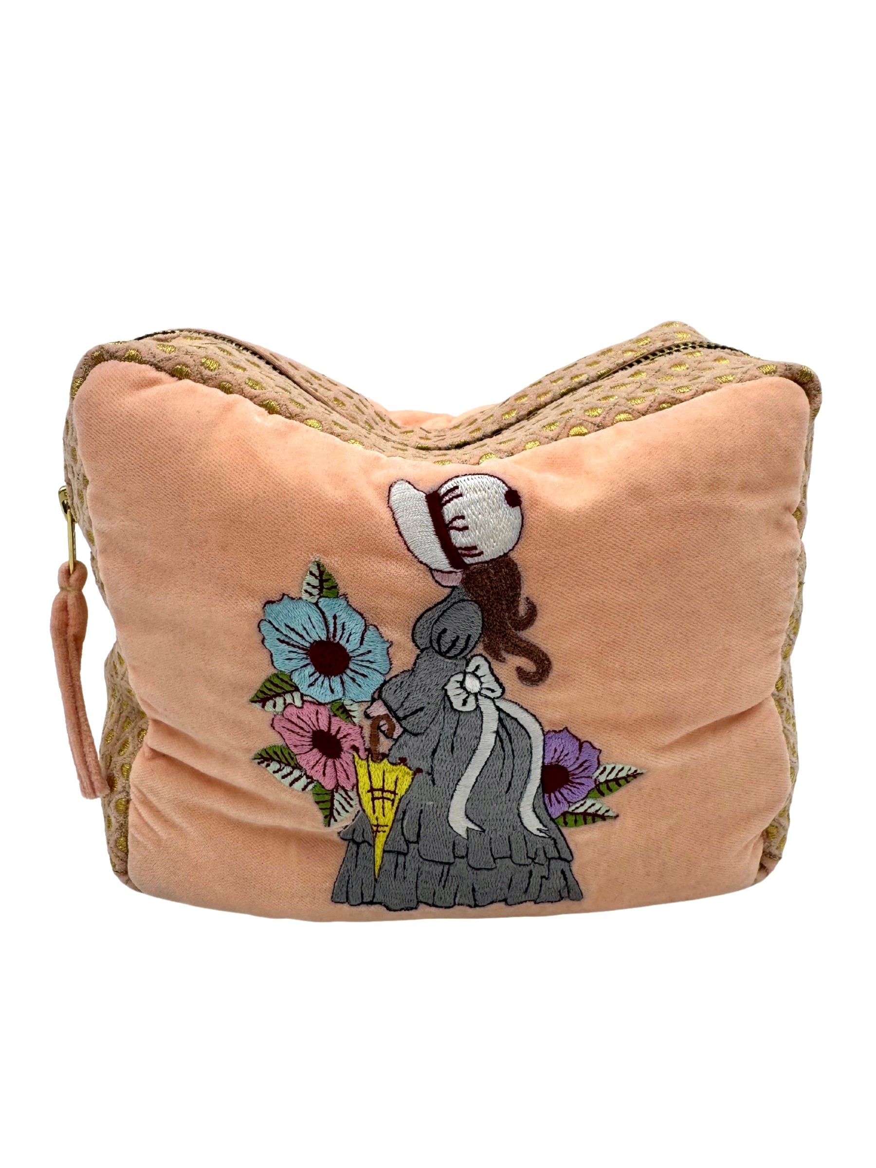 The Jane Cloud Pouch - Peach - Extra Plush Embroidered Velvet Pouch