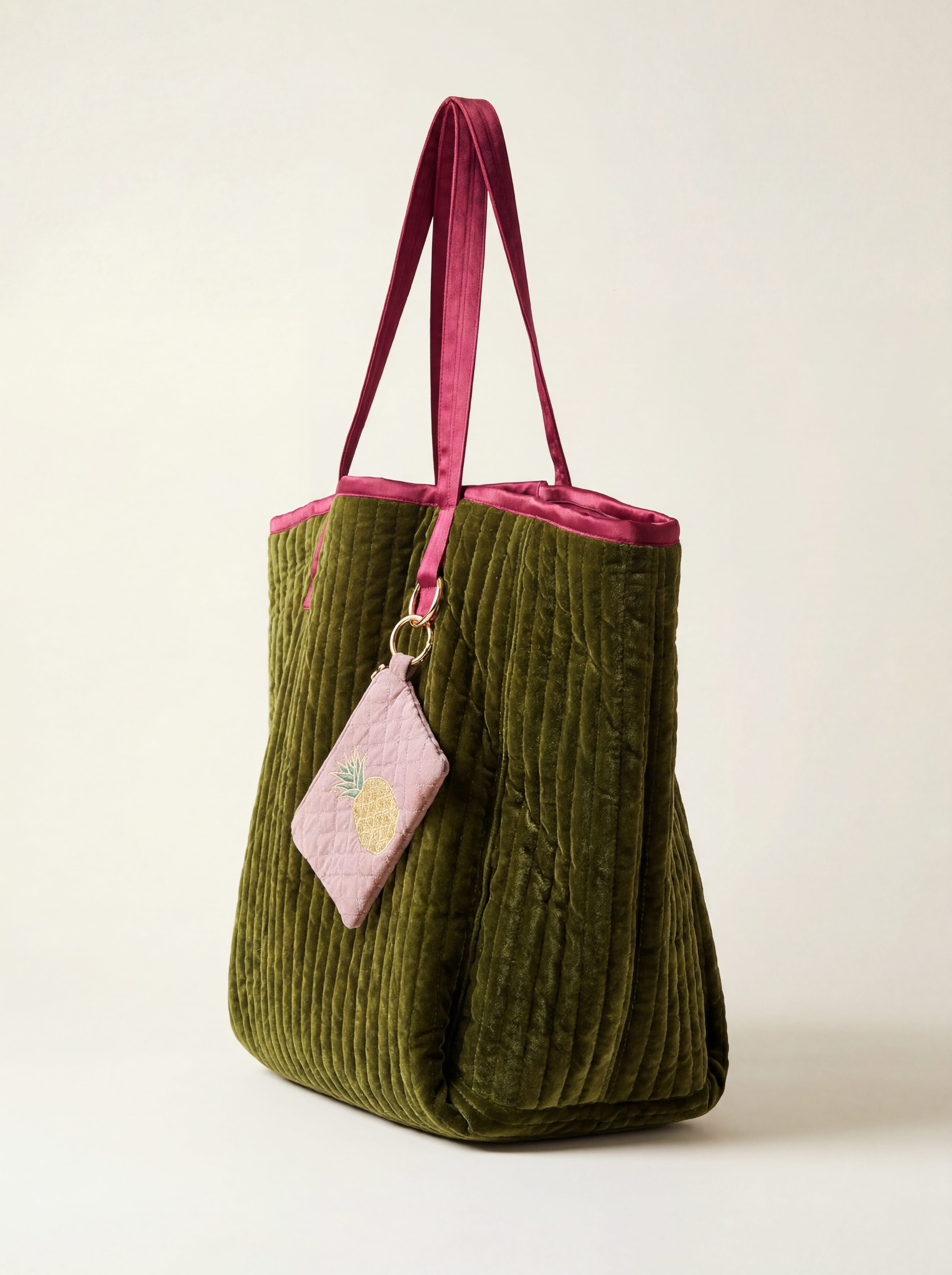 The Cézanne Tote - Olive | Berry - Quilted Velvet Tote with