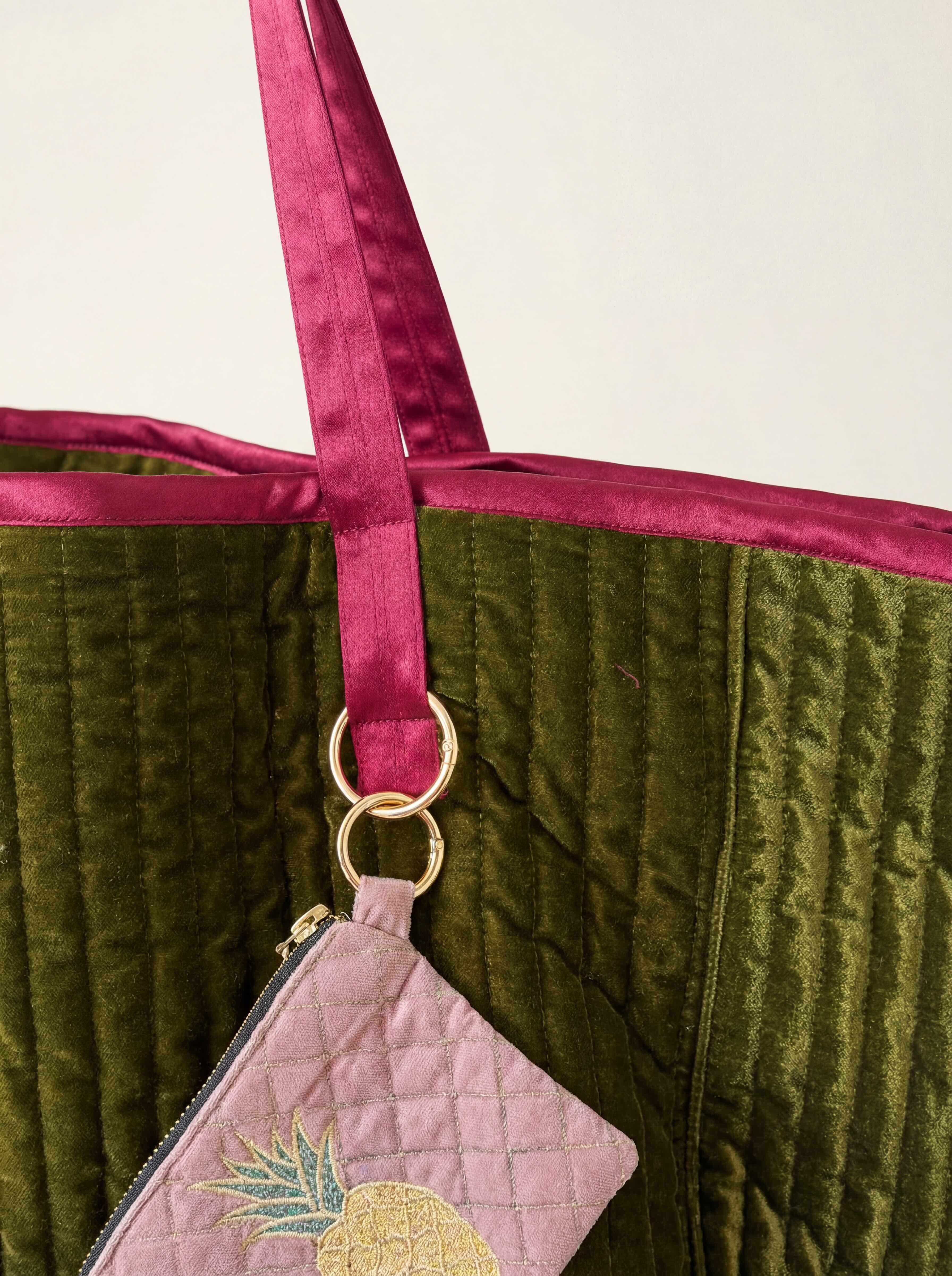 The Cézanne Tote - Olive | Berry - Quilted Velvet Tote with